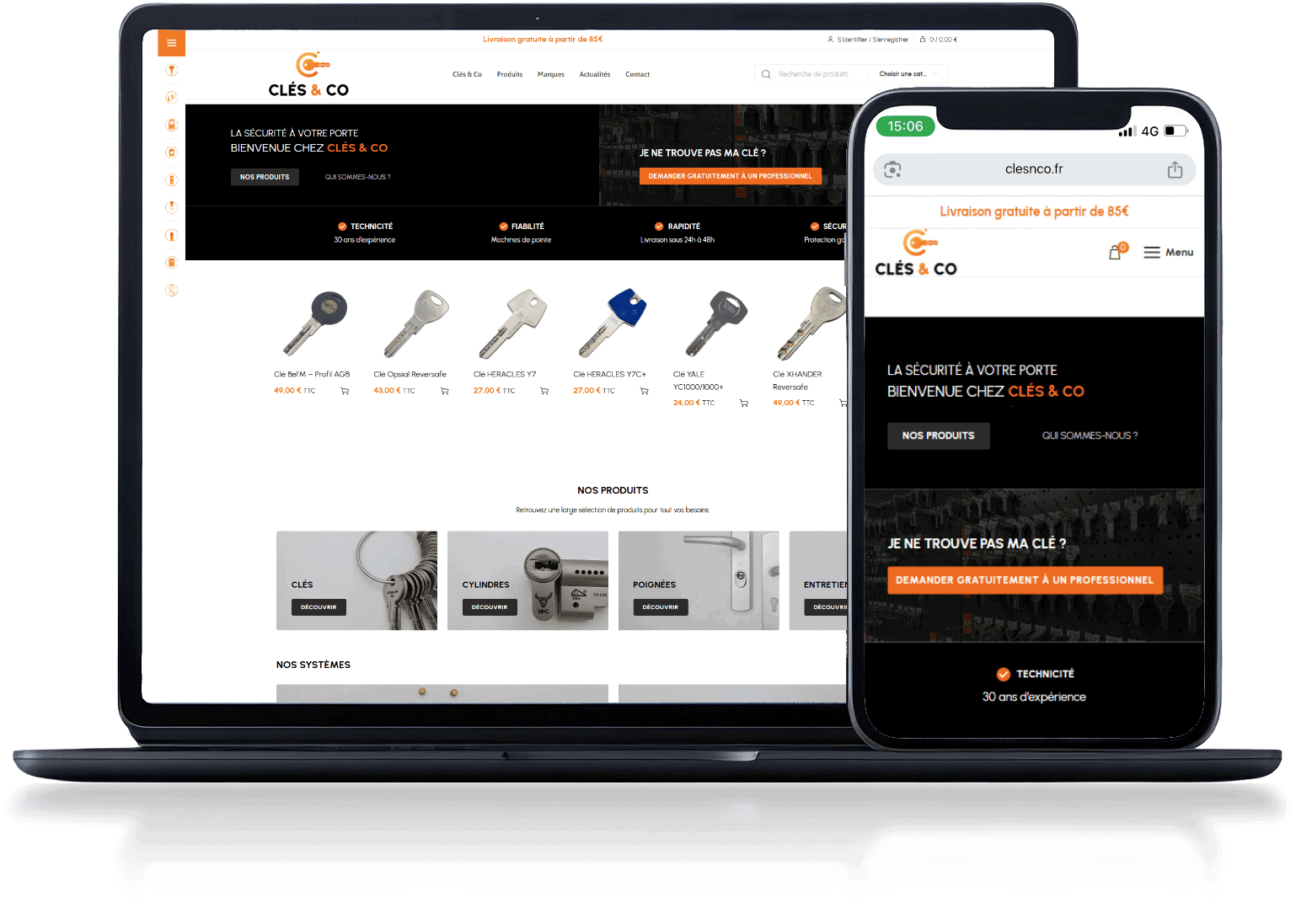 Mockup du site e-commerce de Clés & Co