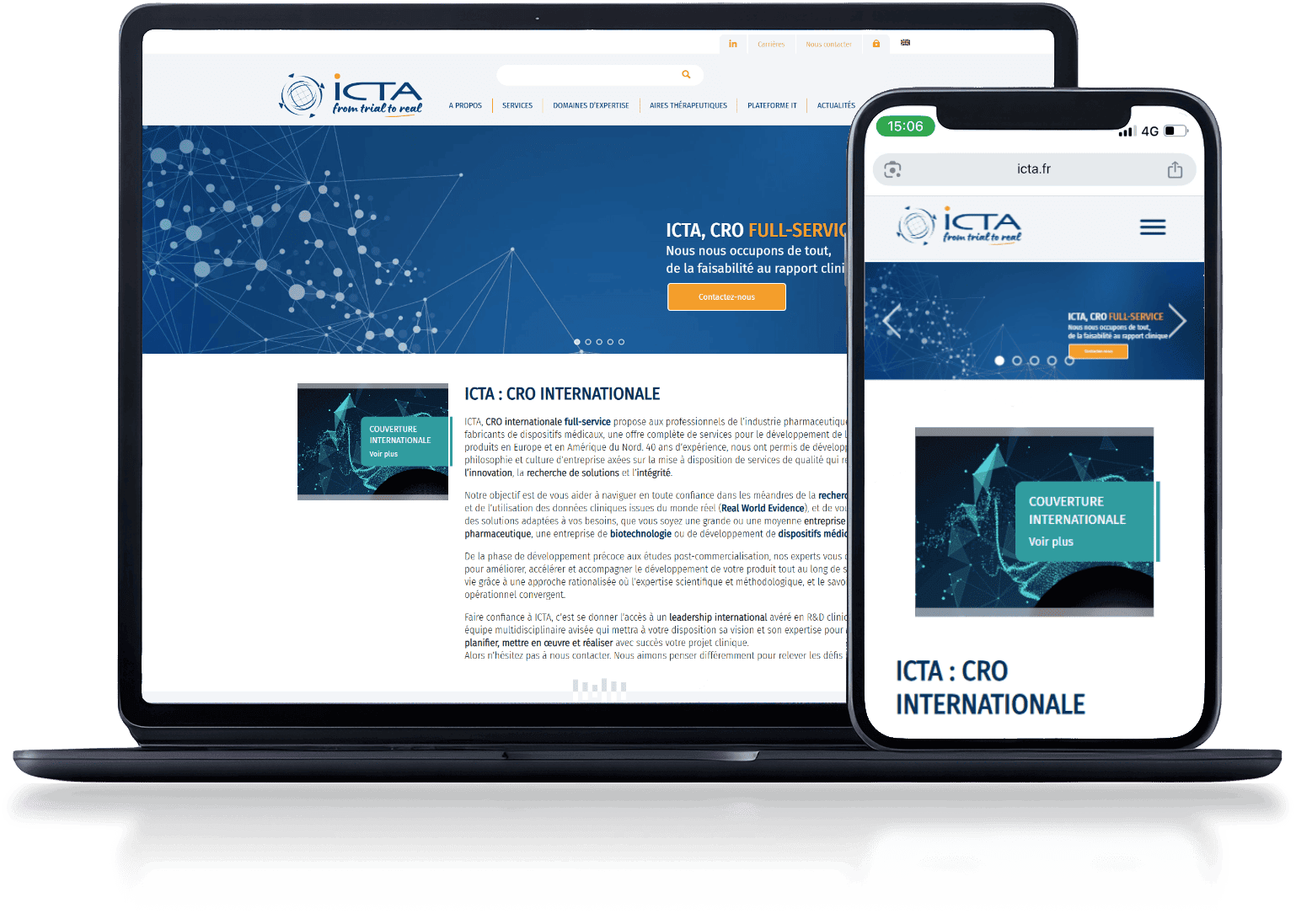 Mockup du site du site vitrine de ICTA